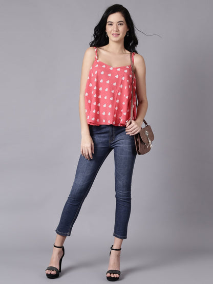 Women Coral Casual Printed Shoulder Straps Top | LASVINI - Redefining Indian Fashion with Elegance