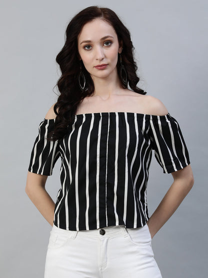 Women Black & White Striped Printed Top | LASVINI - Redefining Indian Fashion with Elegance