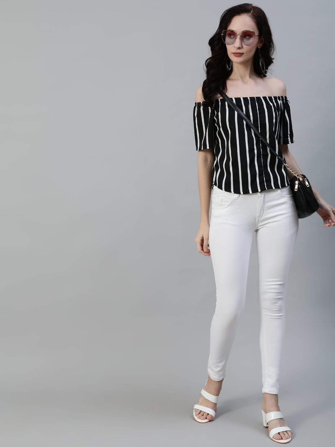 Women Black & White Striped Printed Top | LASVINI - Redefining Indian Fashion with Elegance