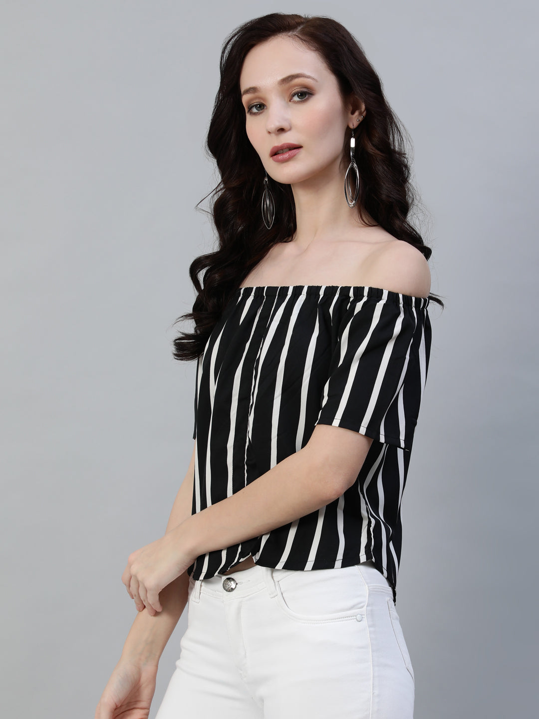 Women Black & White Striped Printed Top | LASVINI - Redefining Indian Fashion with Elegance