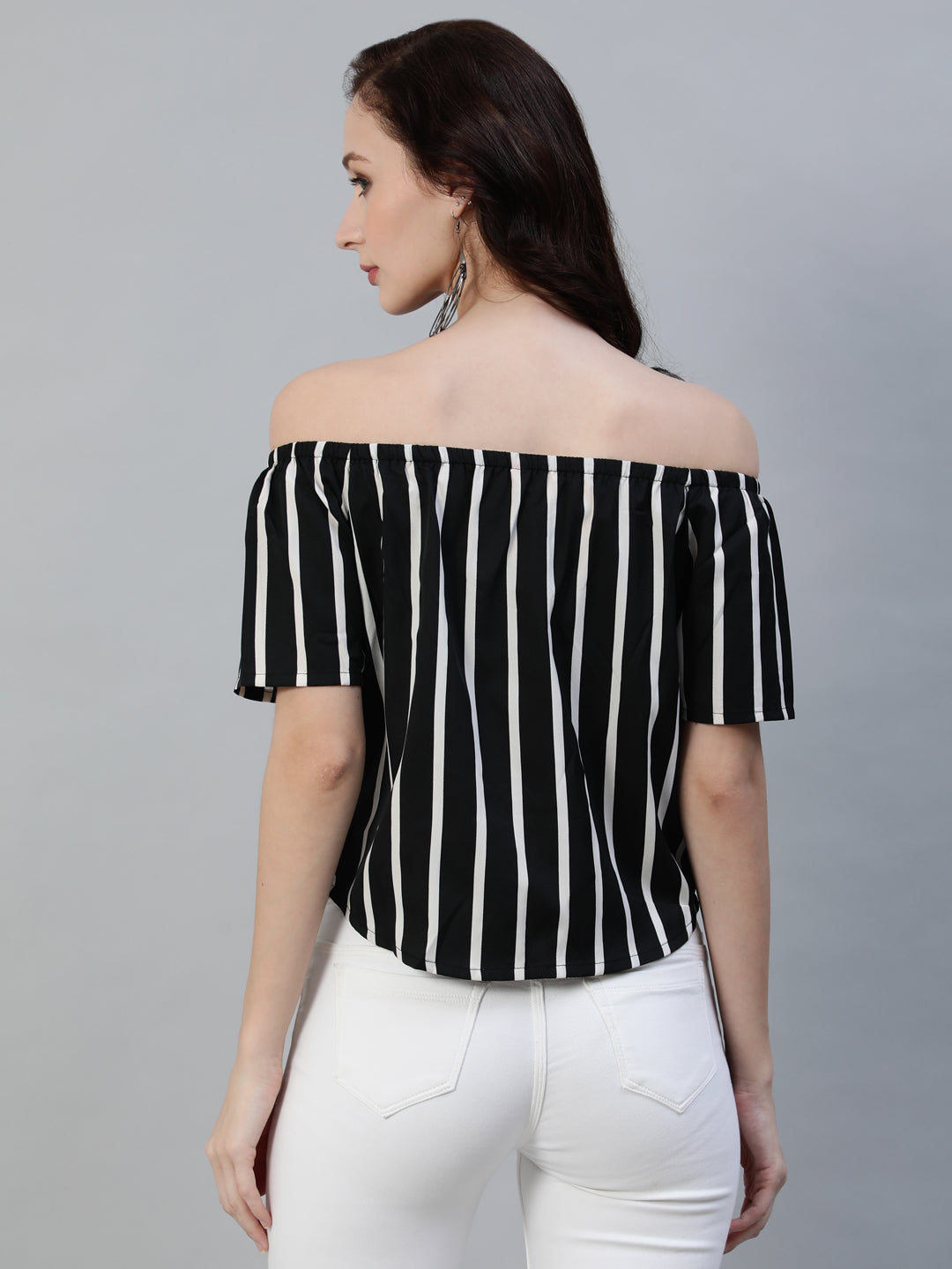 Women Black & White Striped Printed Top | LASVINI - Redefining Indian Fashion with Elegance