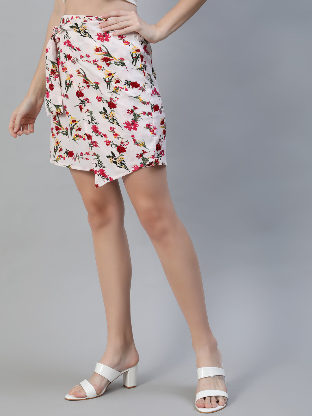 Women Off White Floral Printed Mini Skirt | LASVINI - Redefining Indian Fashion with Elegance