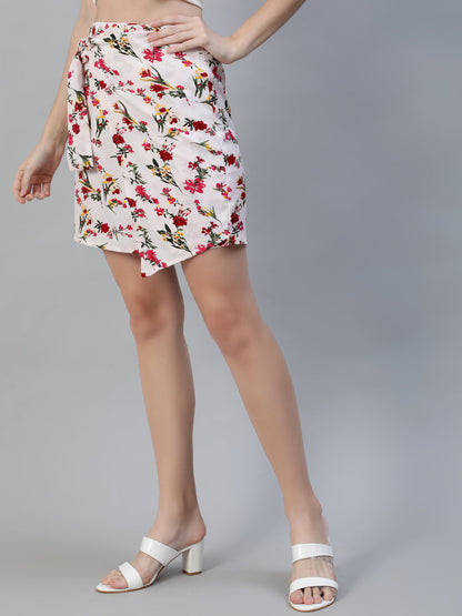 Women Off White Floral Printed Mini Skirt | LASVINI - Redefining Indian Fashion with Elegance