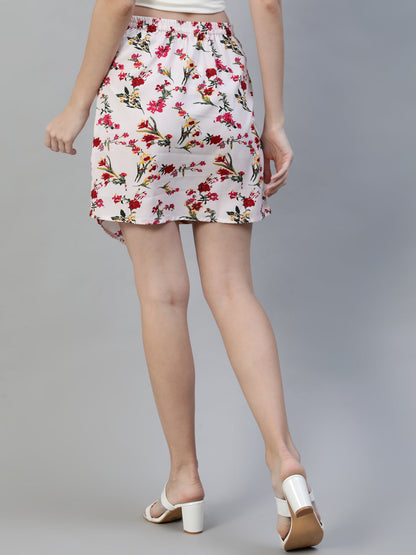 Women Off White Floral Printed Mini Skirt | LASVINI - Redefining Indian Fashion with Elegance
