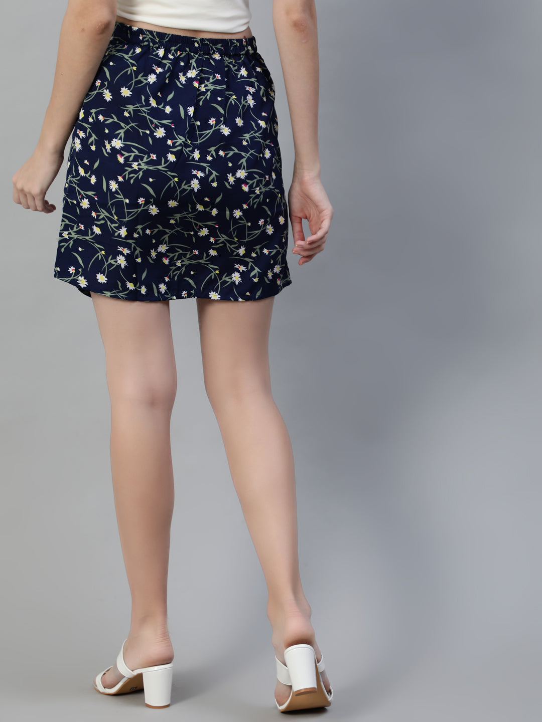 Women Navy Blue Floral Printed Mini Skirt | LASVINI - Redefining Indian Fashion with Elegance