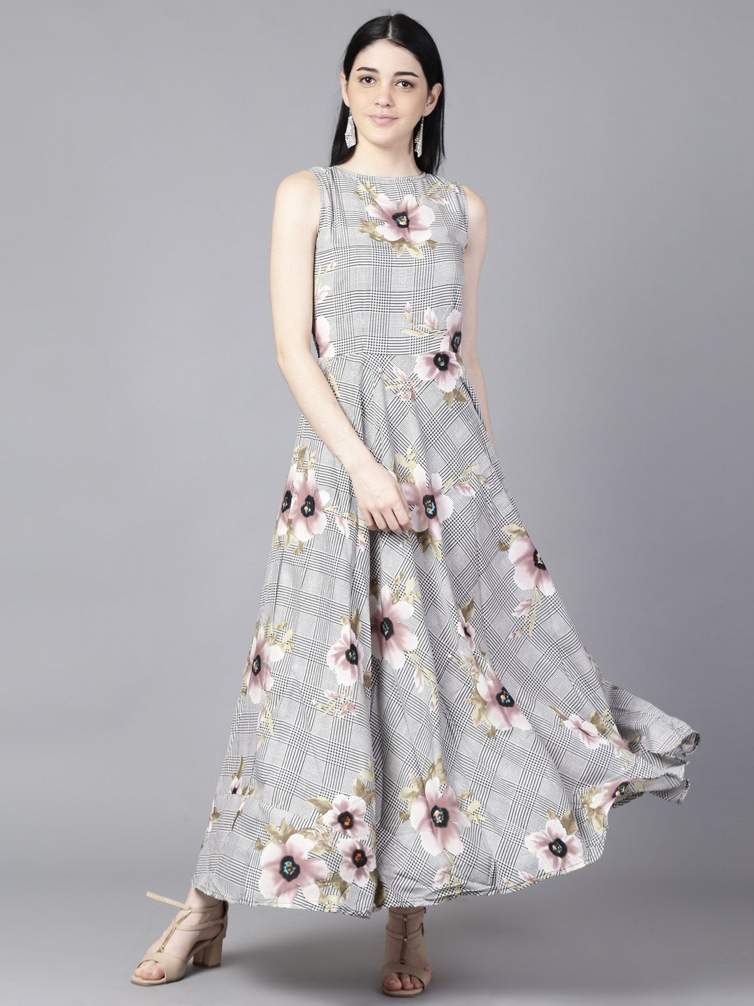 Women Black (Multi) Floral Printed Round Neck Fit And Flare Dress | LASVINI - Redefining Indian Fashion with Elegance