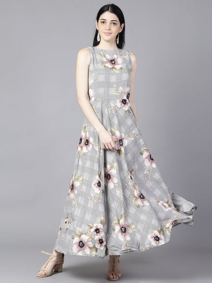 Women Black (Multi) Floral Printed Round Neck Fit And Flare Dress | LASVINI - Redefining Indian Fashion with Elegance