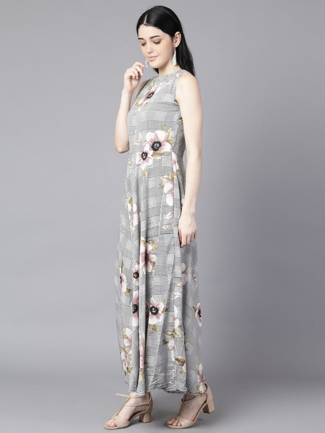 Women Black (Multi) Floral Printed Round Neck Fit And Flare Dress | LASVINI - Redefining Indian Fashion with Elegance