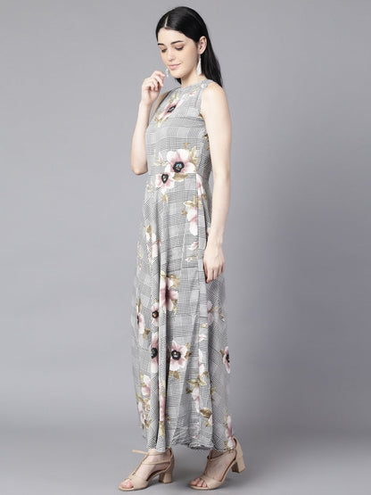 Women Black (Multi) Floral Printed Round Neck Fit And Flare Dress | LASVINI - Redefining Indian Fashion with Elegance