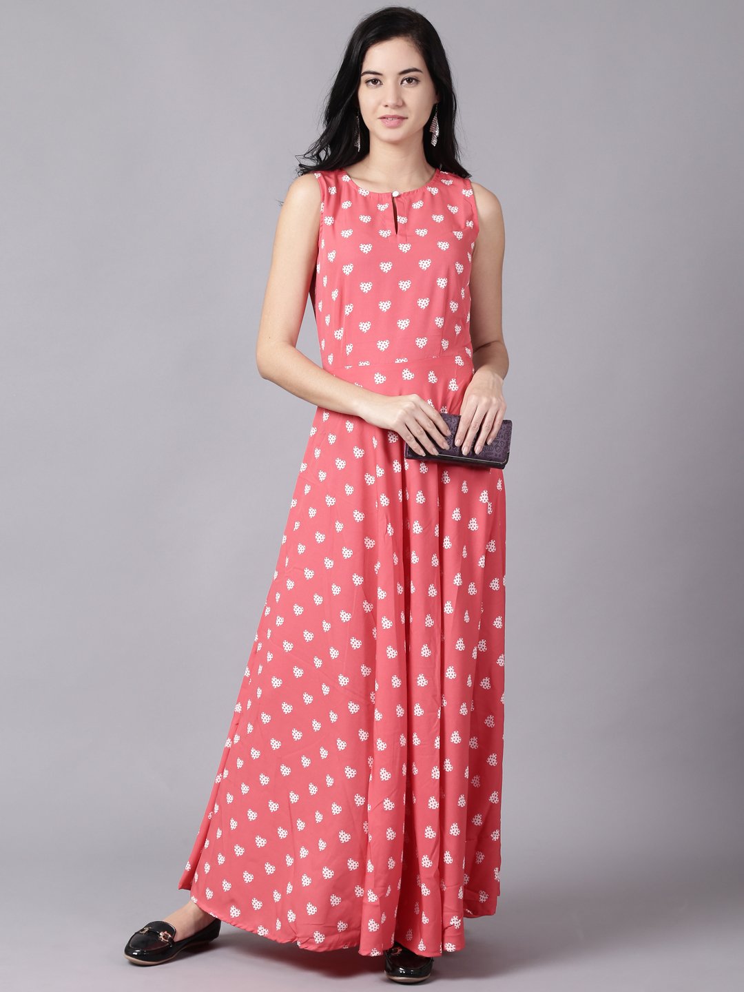 Women Pink Floral Printed Sleevless Maxi Dress | LASVINI - Redefining Indian Fashion with Elegance
