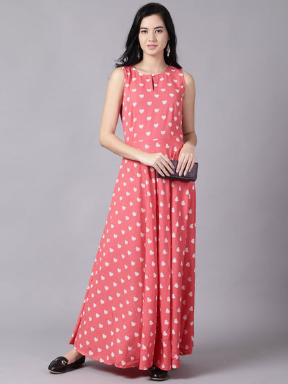 Women Pink Floral Printed Sleevless Maxi Dress | LASVINI - Redefining Indian Fashion with Elegance