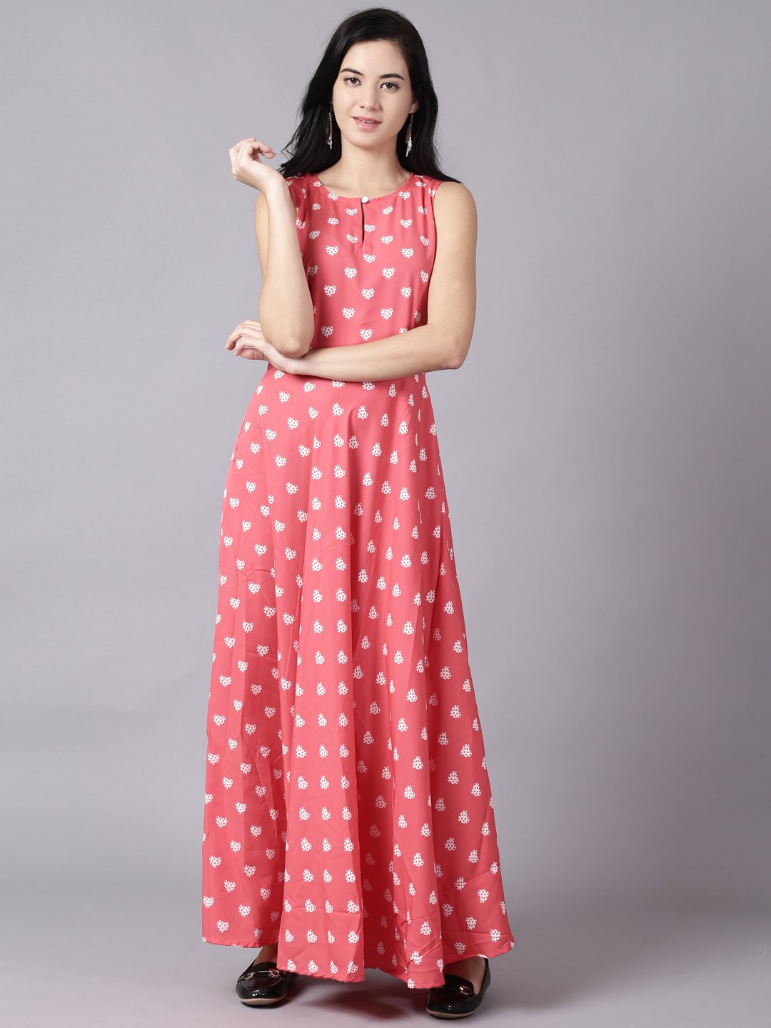 Women Pink Floral Printed Sleevless Maxi Dress | LASVINI - Redefining Indian Fashion with Elegance