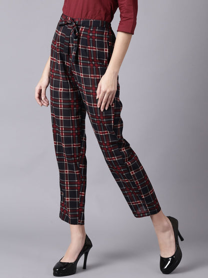 Women Multi Checked Casual Georgette Trouser | LASVINI - Redefining Indian Fashion with Elegance