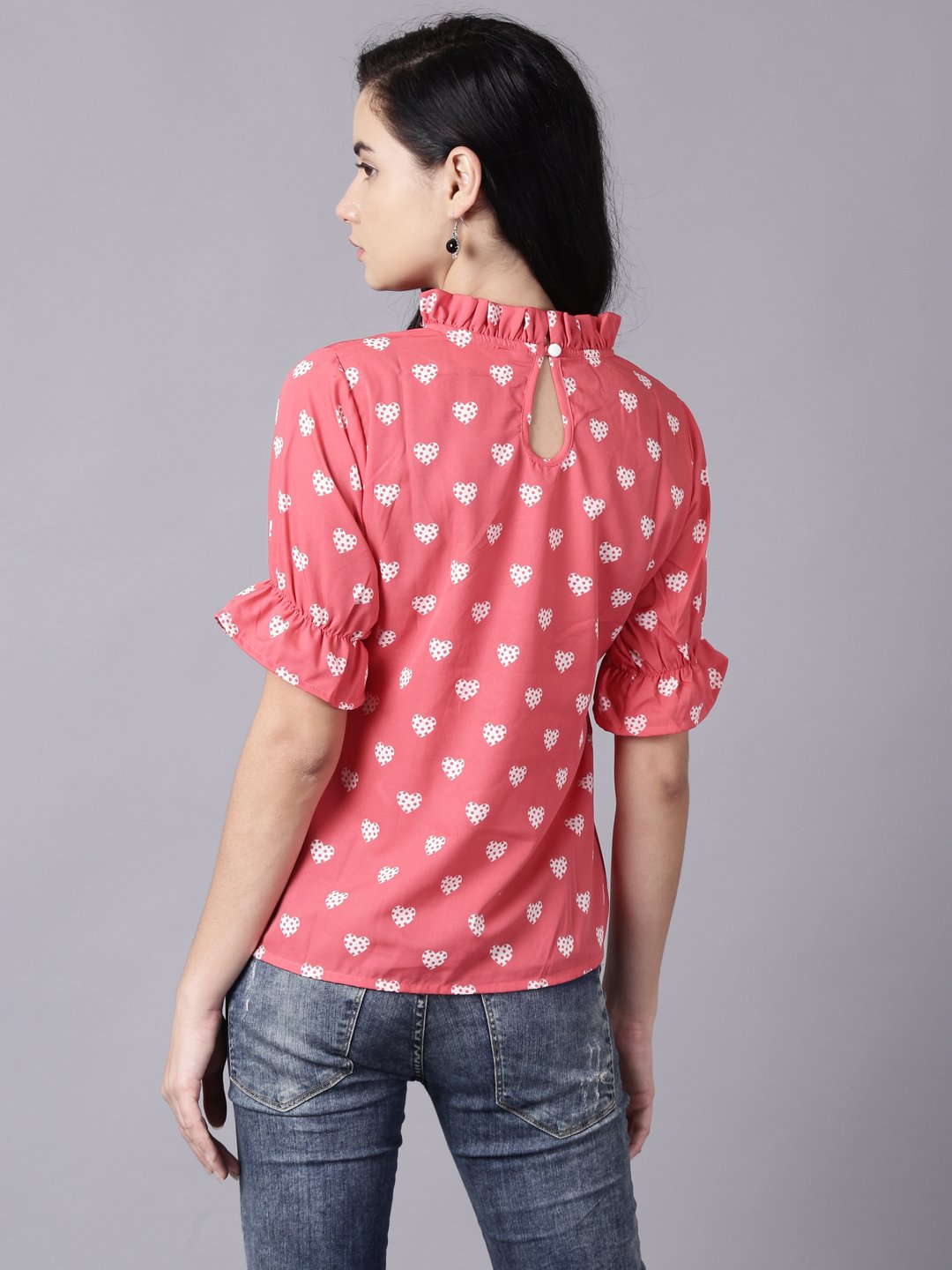 Women Coral Casual Printed High Neck Top | LASVINI - Redefining Indian Fashion with Elegance