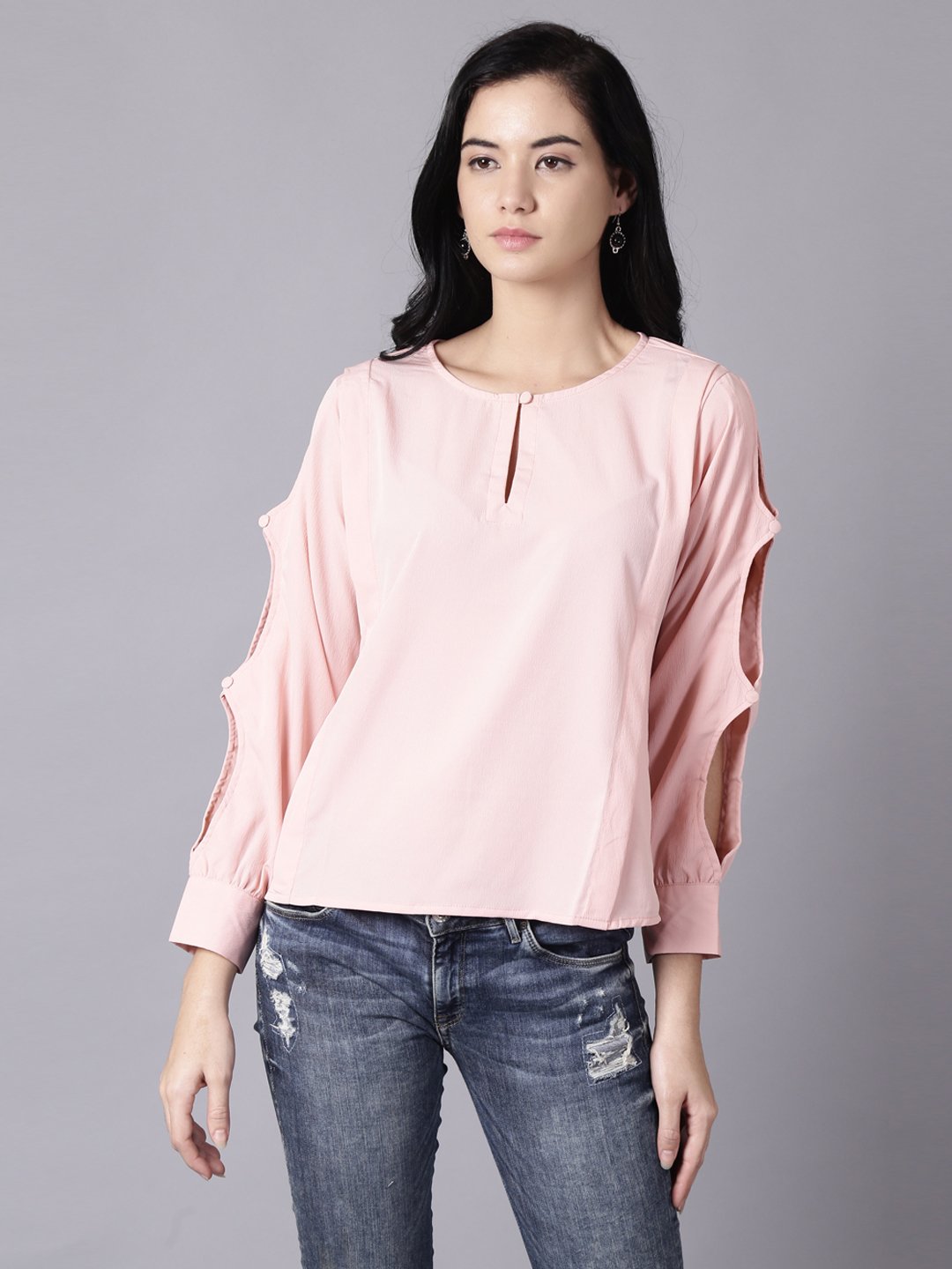 Women Pink Casual Solid Keyhole Neck Top | LASVINI - Redefining Indian Fashion with Elegance