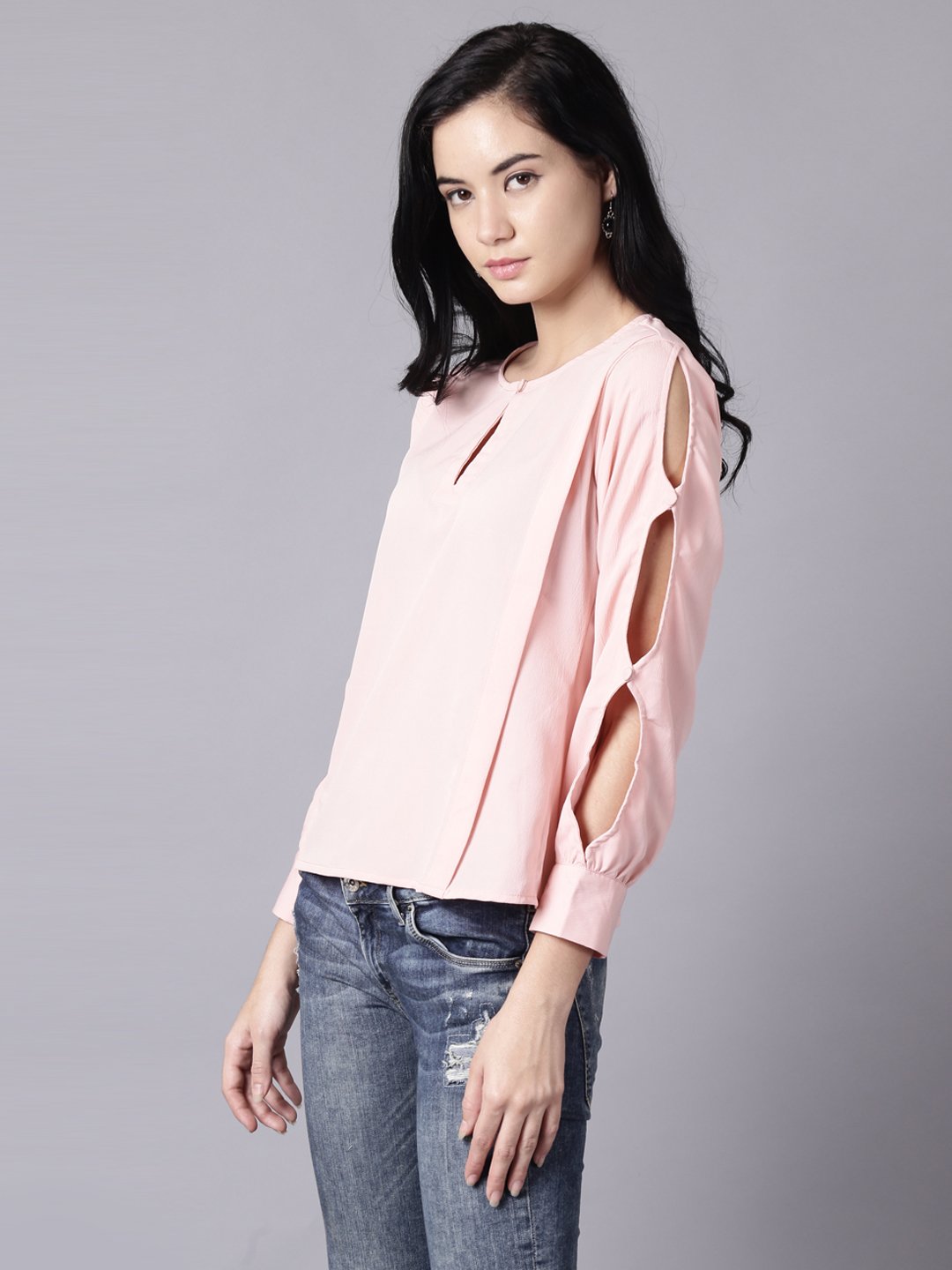 Women Pink Casual Solid Keyhole Neck Top | LASVINI - Redefining Indian Fashion with Elegance