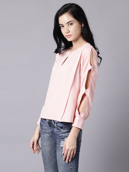 Women Pink Casual Solid Keyhole Neck Top | LASVINI - Redefining Indian Fashion with Elegance