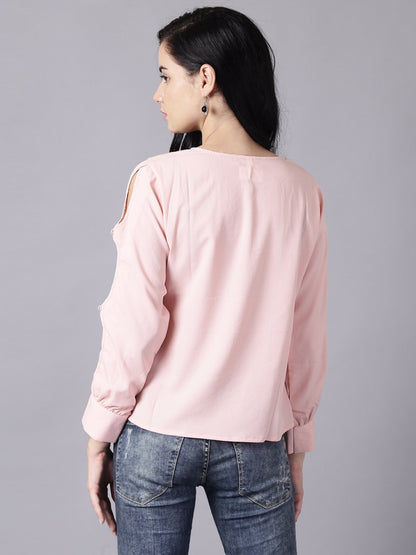 Women Pink Casual Solid Keyhole Neck Top | LASVINI - Redefining Indian Fashion with Elegance