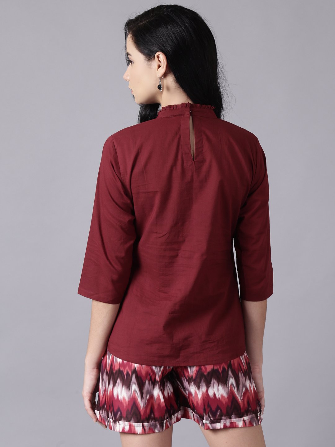 Women Maroon Casual Printed High Neck Top | LASVINI - Redefining Indian Fashion with Elegance
