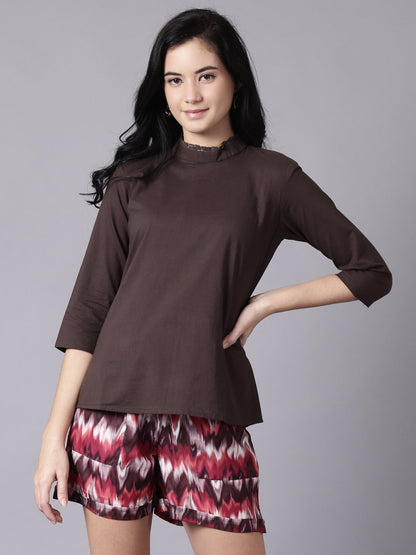 Women Grey Casual Printed High Neck Top | LASVINI - Redefining Indian Fashion with Elegance