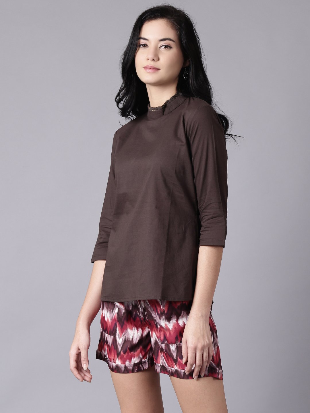 Women Grey Casual Printed High Neck Top | LASVINI - Redefining Indian Fashion with Elegance