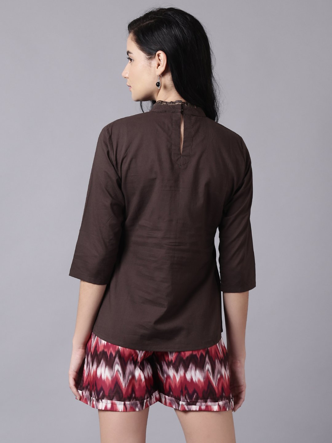 Women Grey Casual Printed High Neck Top | LASVINI - Redefining Indian Fashion with Elegance