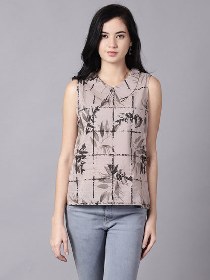 Women Grey Casual Printed Peter Pan Collar Top | LASVINI - Redefining Indian Fashion with Elegance