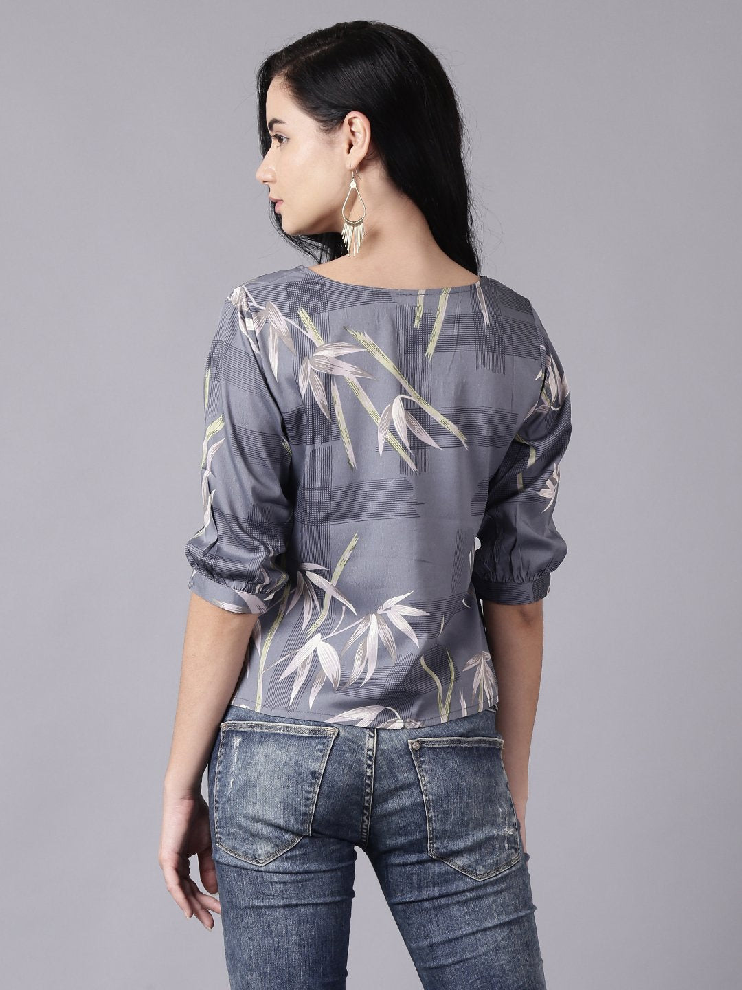 Women Grey Casual Printed Square Neck Top | LASVINI - Redefining Indian Fashion with Elegance