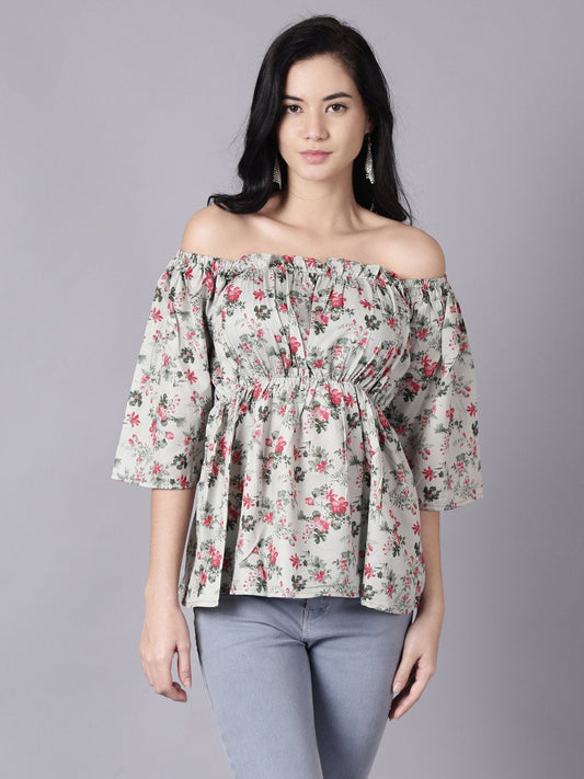 Women Green Casual Printed Off-Shoulder Top | LASVINI - Redefining Indian Fashion with Elegance
