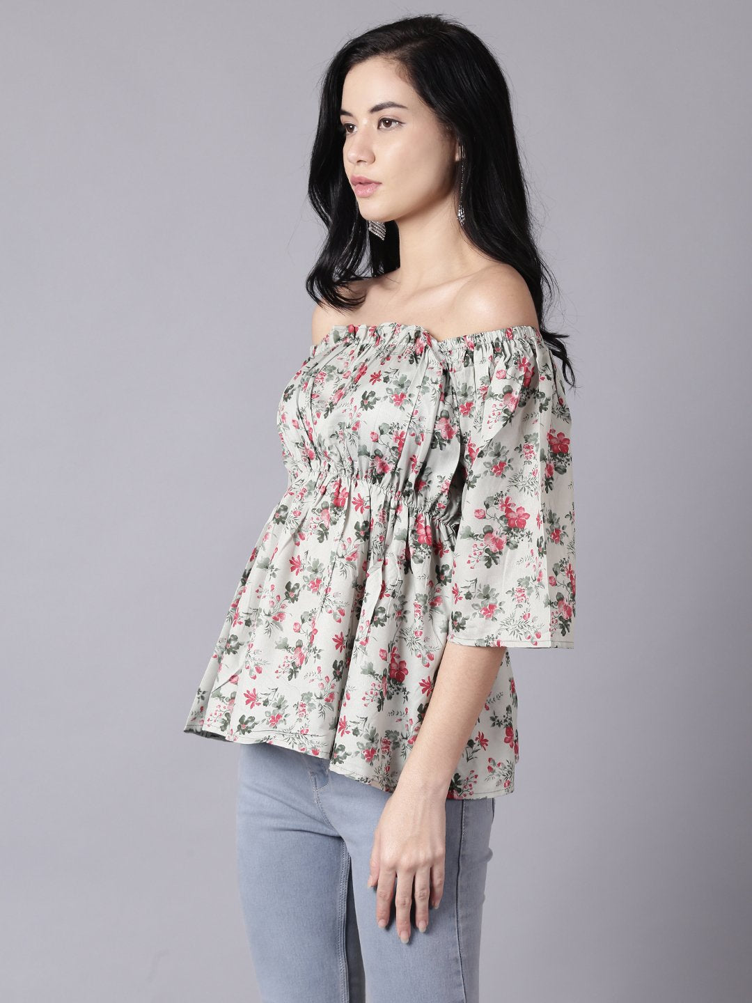 Women Green Casual Printed Off-Shoulder Top | LASVINI - Redefining Indian Fashion with Elegance