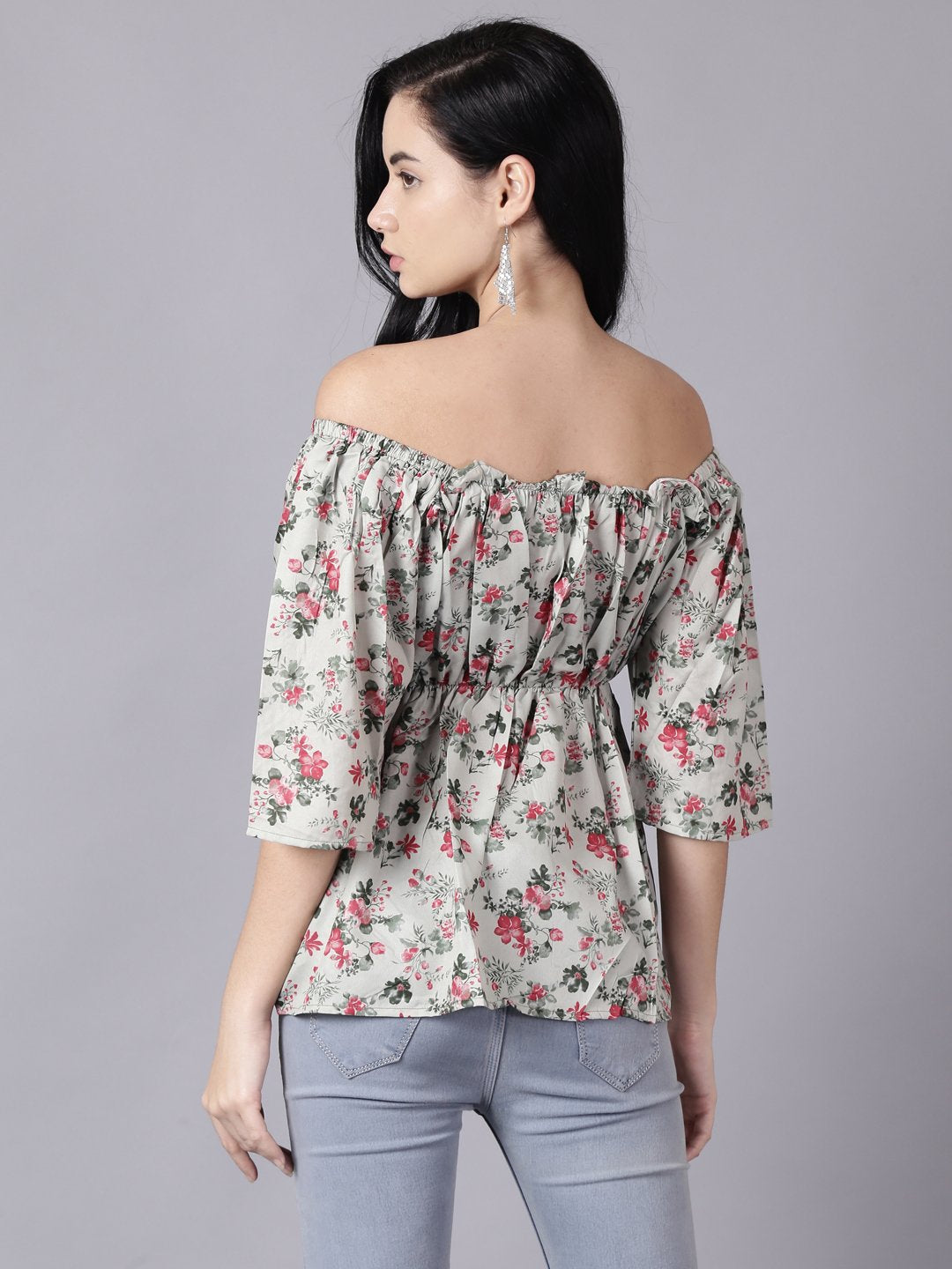 Women Green Casual Printed Off-Shoulder Top | LASVINI - Redefining Indian Fashion with Elegance