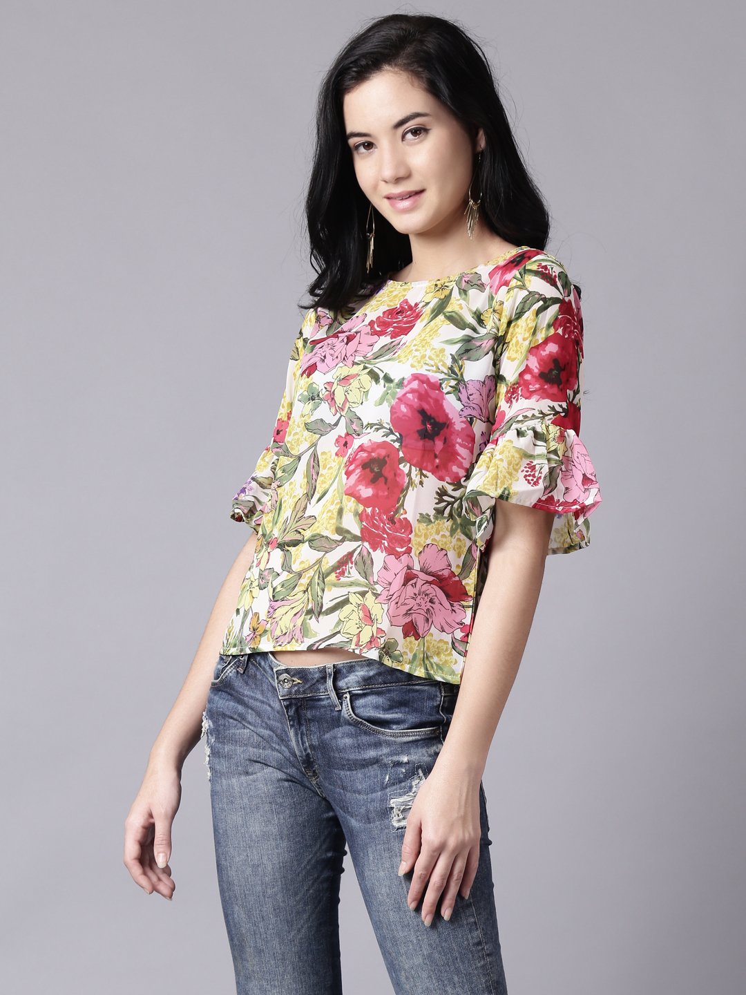 Women Off-White Casual Printed Round Neck Top | LASVINI - Redefining Indian Fashion with Elegance