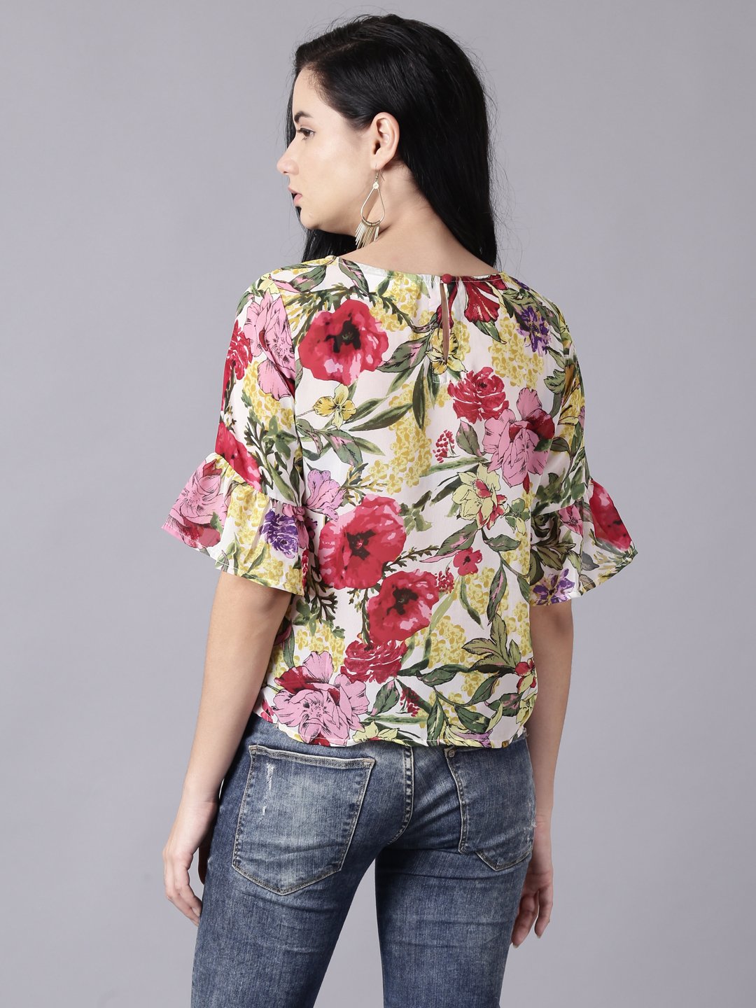 Women Off-White Casual Printed Round Neck Top | LASVINI - Redefining Indian Fashion with Elegance