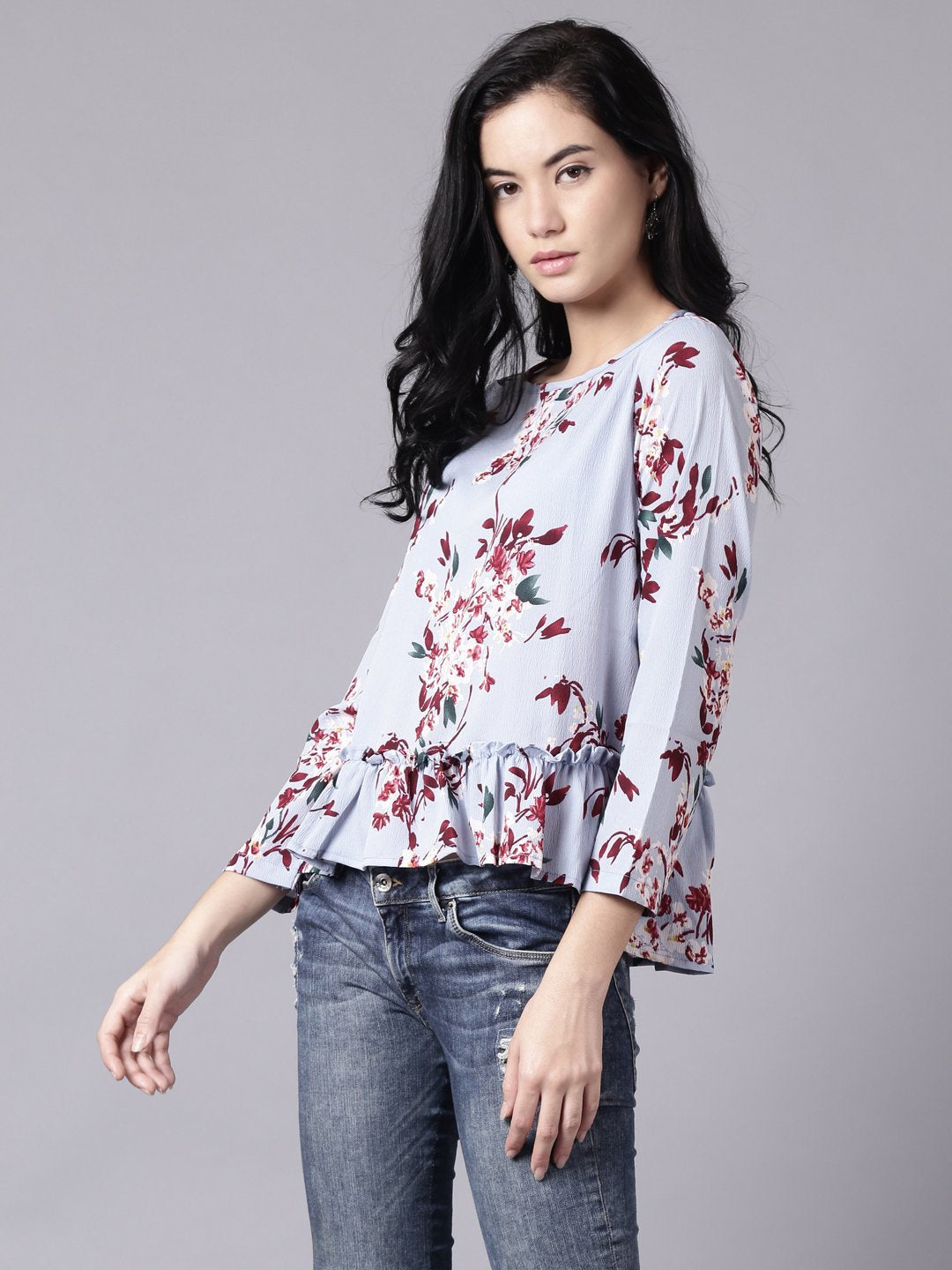 Women Blue Casual Printed Round Neck Top | LASVINI - Redefining Indian Fashion with Elegance