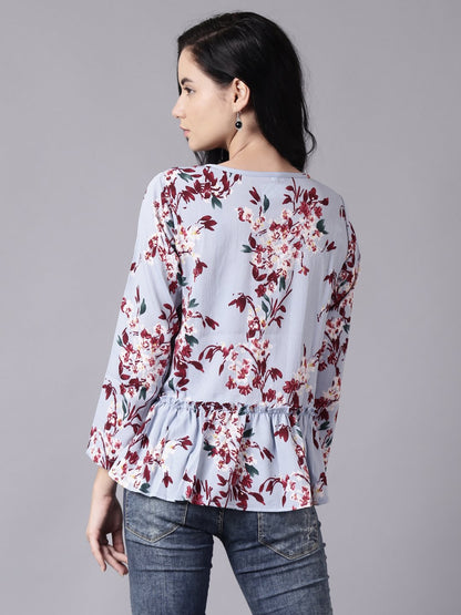 Women Blue Casual Printed Round Neck Top | LASVINI - Redefining Indian Fashion with Elegance