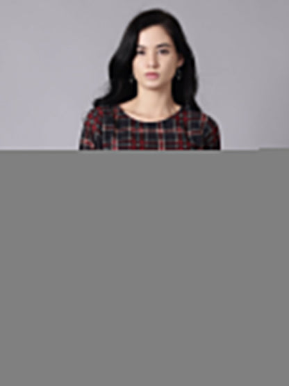 Women Blue Casual Checked Round Neck Top | LASVINI - Redefining Indian Fashion with Elegance