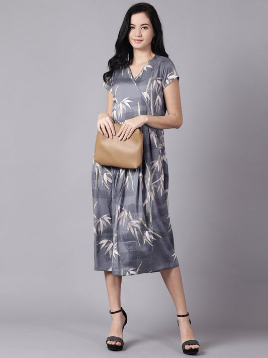 Women Blue Floral Printed V-Neck Fit And Flare Dress | LASVINI - Redefining Indian Fashion with Elegance