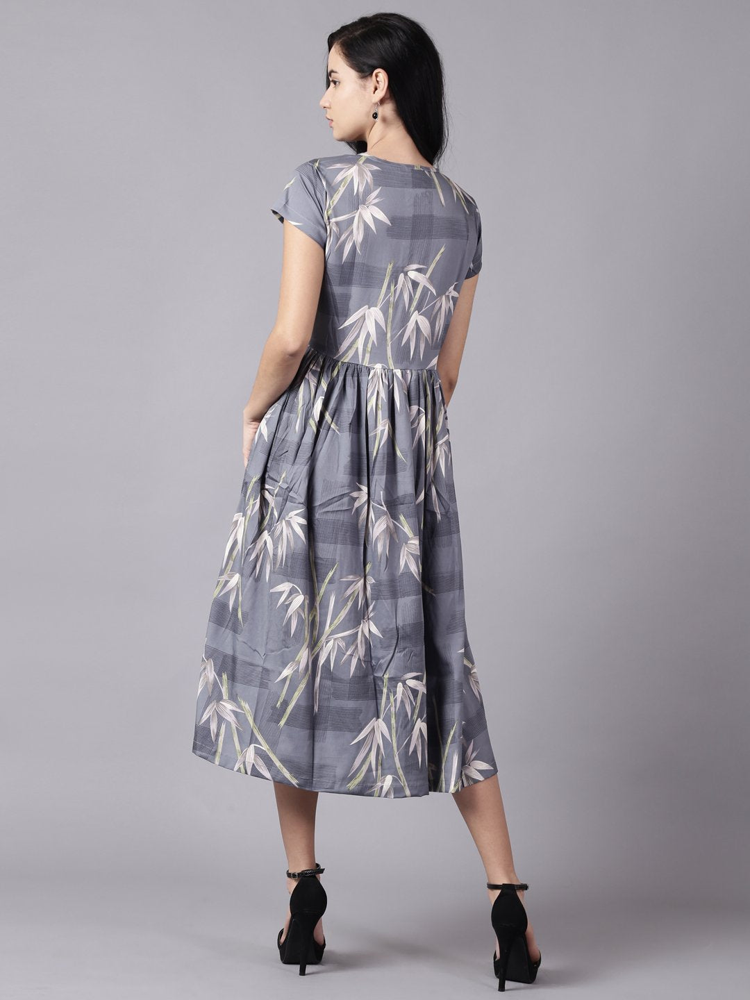Women Blue Floral Printed V-Neck Fit And Flare Dress | LASVINI - Redefining Indian Fashion with Elegance