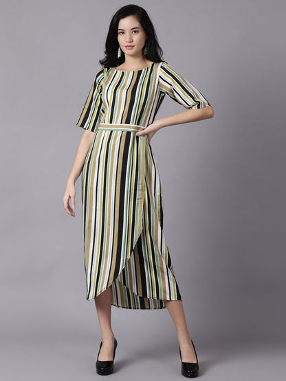 Women Multi Striped Striped Round Neck A-Line Dress | LASVINI - Redefining Indian Fashion with Elegance