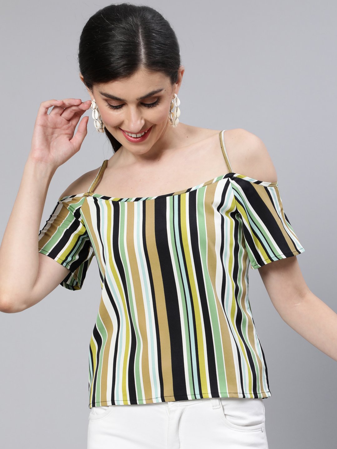Women Multi Striped Off-Shoulder Top | LASVINI - Redefining Indian Fashion with Elegance