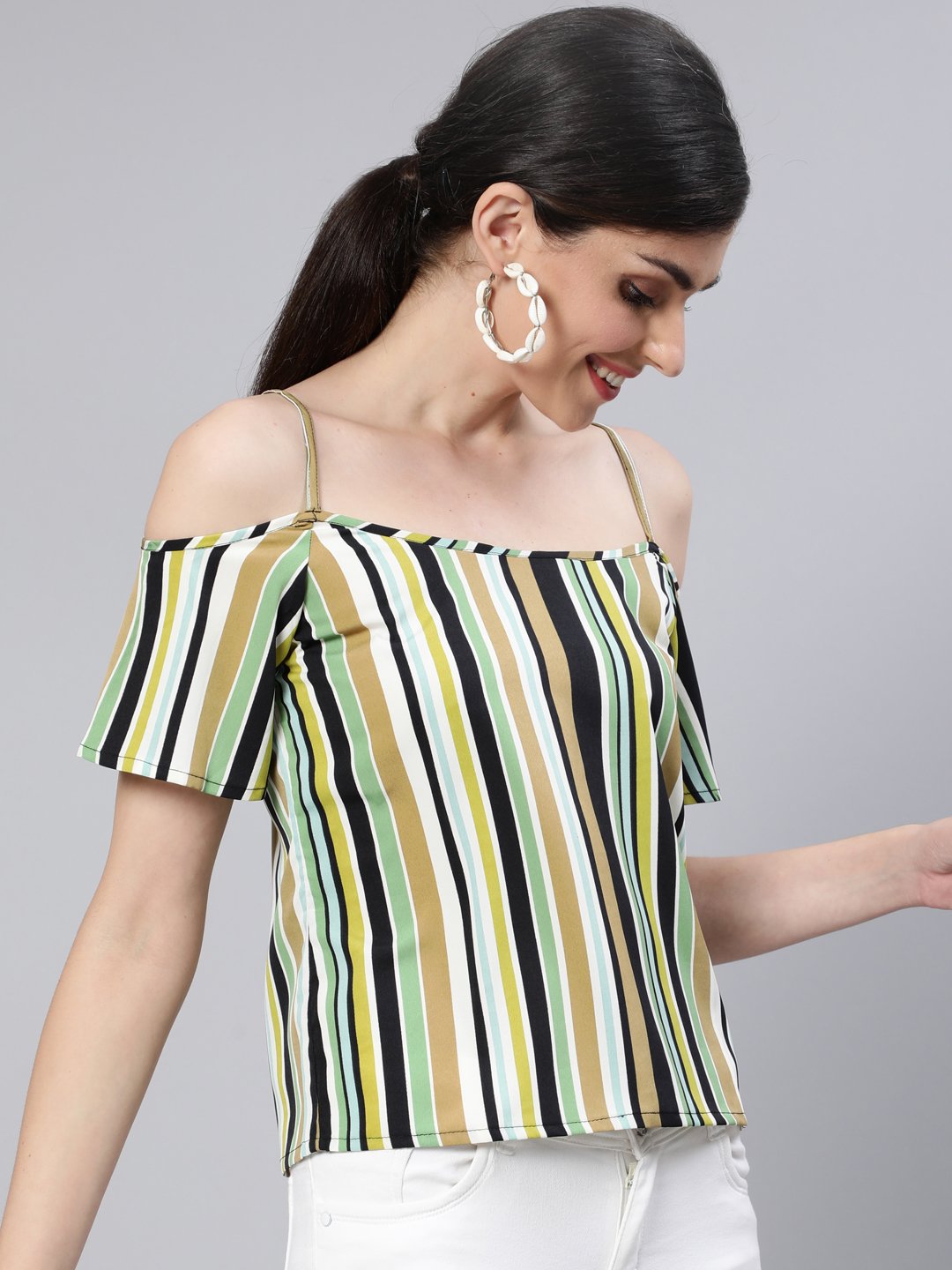 Women Multi Striped Off-Shoulder Top | LASVINI - Redefining Indian Fashion with Elegance