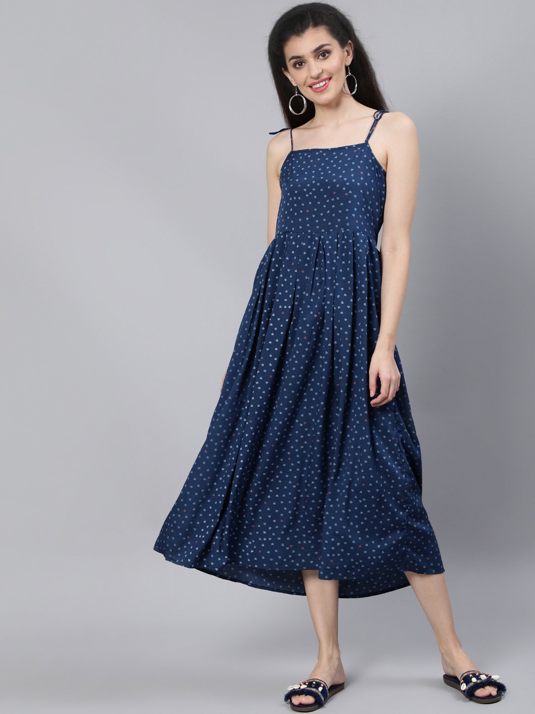 Women Blue Printed Maxi Dress With Flared | LASVINI - Redefining Indian Fashion with Elegance