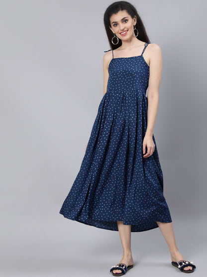 Women Blue Printed Maxi Dress With Flared | LASVINI - Redefining Indian Fashion with Elegance