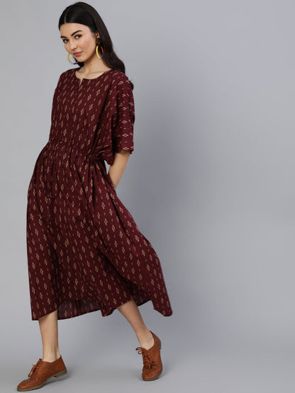 Women Burgundy Printed Kaftan Kurta | LASVINI - Redefining Indian Fashion with Elegance