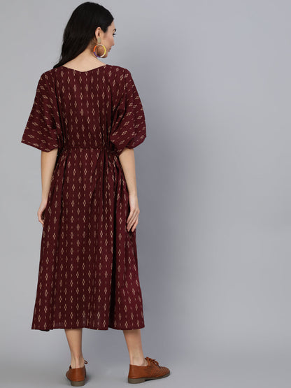 Women Burgundy Printed Kaftan Kurta | LASVINI - Redefining Indian Fashion with Elegance