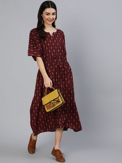 Women Burgundy Printed Kaftan Kurta | LASVINI - Redefining Indian Fashion with Elegance
