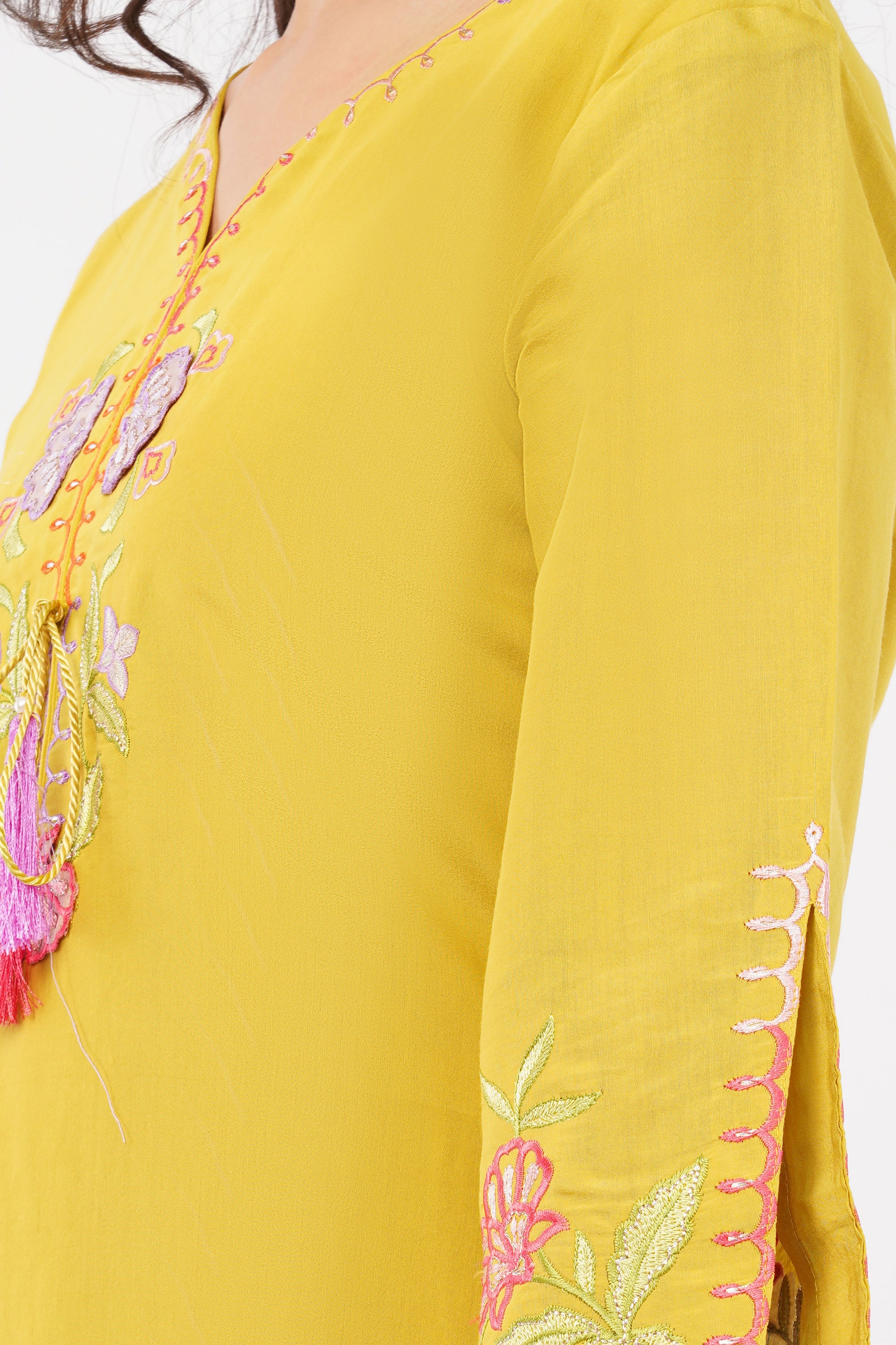 Women Yellow Embroidered Silk Blend Party Wear Kurti Set With Dupatta | LASVINI