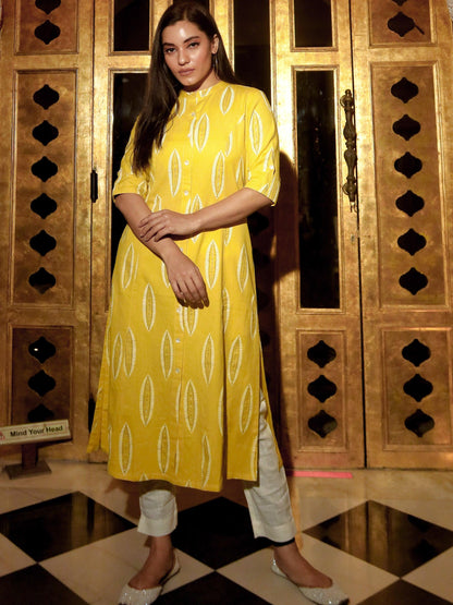 Yellow Cotton A Line Kurti | LASVINI - Redefining Indian Fashion with Elegance