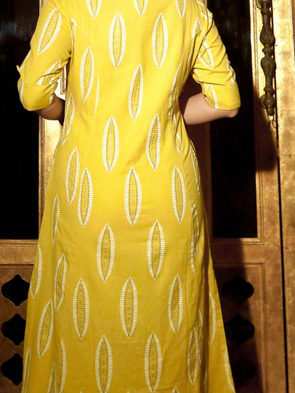 Yellow Cotton A Line Kurti | LASVINI - Redefining Indian Fashion with Elegance