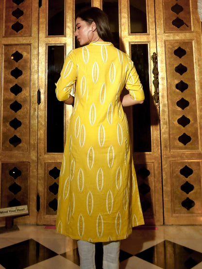 Yellow Cotton A Line Kurti | LASVINI - Redefining Indian Fashion with Elegance